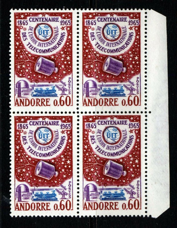 ANDORRA (French) 1965 I.T.U. Centenary Issue BLOCK OF FOUR SG F193 MNH