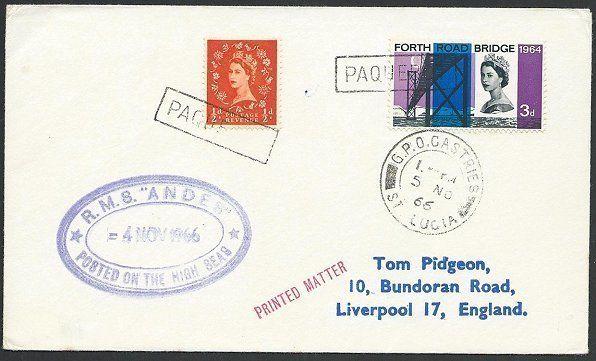 ST LUCIA 1966 cover GB franking, PAQUEBOT, RMS Andes ship cachet...........49694