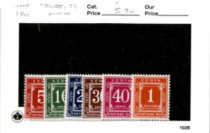 Kenya Postage Stamp, #J1-J5, J7 Mint NH, 1967 Postage Due (AB)