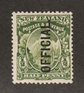 1907 New Zealand Sc# O23 official - Half Penny, Mountain, Nature. MH Cv$12.00
