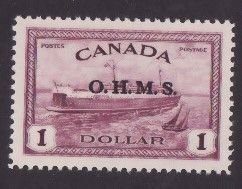 Canada-Sc#O10- id9-Unused og NH $1.00 Train Ferry-Ships-OHMS-1949-50-