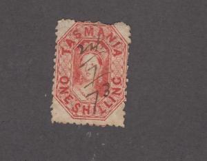 TASMANIA # 28 1sh PEN DATED CANCEL CAT VALUE $52.50