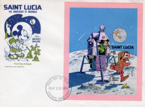 St.Lucia 1980 Sc# 500 DISNEY/ SPACE /MICKEY/ GOOFY/ MOONWALK/ SS FDC