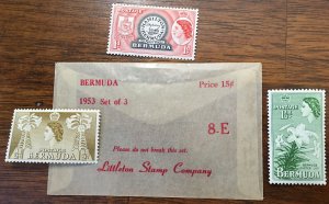 1953 Bermuda Set of 3 Littleton Stamp Co 8-E 1d 1/2d 1 1/2 d Crowned