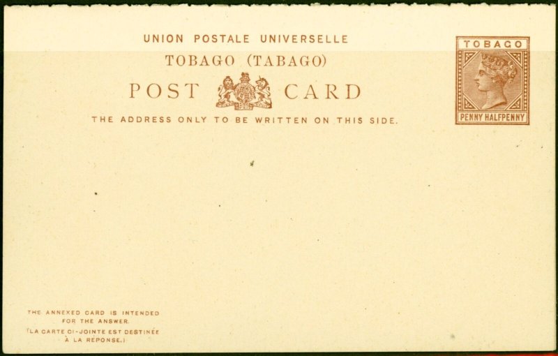 Tobago 1884 1 1/2d &  1 1/2d Reply Postcard Fine & Fresh