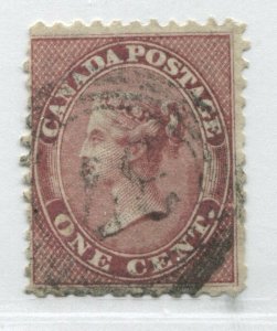 1859 QV 1 cent rose struck by a faint Quebec 4 ring numeral 37