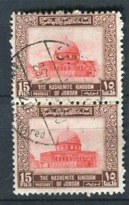 JORDAN; 1955 early King Hussein pictorial issue fine used 15F. Pair