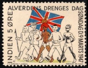 1947 Denmark Poster Stamp 5 Ore India Boys' Day Worldwide Sunday March 9...