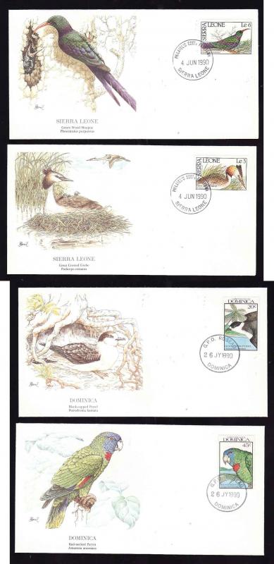 Flora & Fauna of the World #188-Birds-Petrel-Parrot-Hoopoe-four different FDCs w