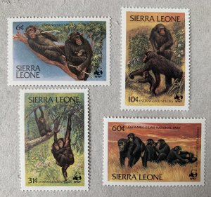 Sierra Leone 1983 WWF Chimpanzees, MNH.  Scott 586-589, CV $14.10. Monkeys