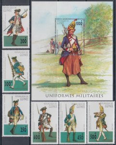 GUINEA Sc# 1449A-G  CPL MNH SET of 6 and SOUVENIR SHEET of MILITARY UNIFORMS