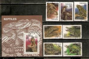 Tanzania 1993 Reptiles Snake Lizard Animal Wildlife Sc 1128-35 7v+M/s Cancell...