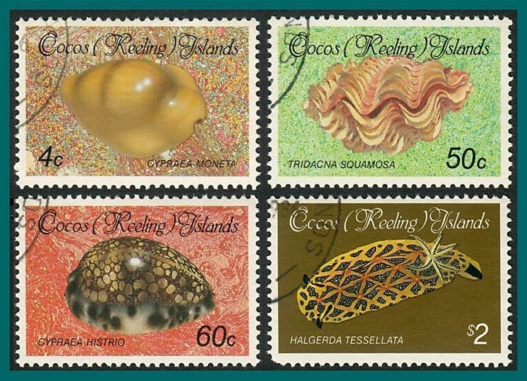 Cocos 1986 Shells and Molluscs 4, used #138,146,147,149,SG138,SG146,SG147,SG149