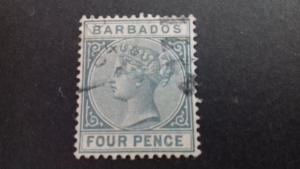 Barbados 1882 -1886 Queen Victoria 4 pence Used