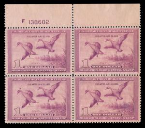 MOMEN: US STAMPS #RW5 MINT OG NH PLATE BLOCK OF 4 VF