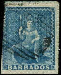 Barbados SC# 11 SG# 14 Britannia (1d) pin perf 14 Used