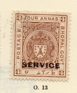 Bhopal 1930s Early Issue Fine Used 4a. Service Optd NW-256590