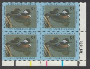 JDS2 Junior Duck Stamp. Plate Number Block Of 4. MNH. OG.    #02 JDS2PB4BR