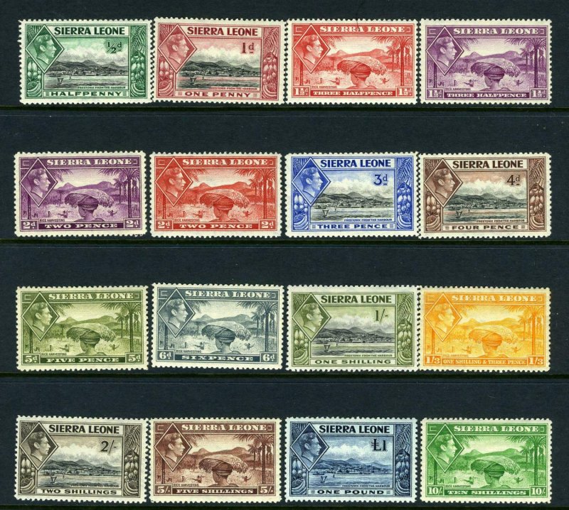 SIERRA LEONE-1938-44  A lightly mounted mint set to £1 Sg 188-200