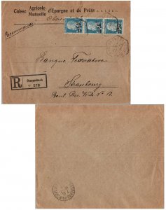 France 1.25F Pasteur Overprinted 50c (3) 1927 Oberseebach, Bas Rhin Registere...