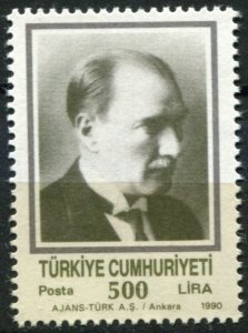 Turkey Sc#2485 MNH, 500L gray & ol grn, Ataturk 1v (1990)