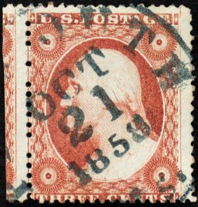 U.S. Used Stamp Scott # 26a 3c Washington. SOTN Oct 21, 1858 CDS Cancel.