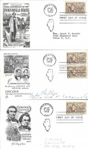 #1115, 4c Abraham Lincoln, 3 diff. cachets