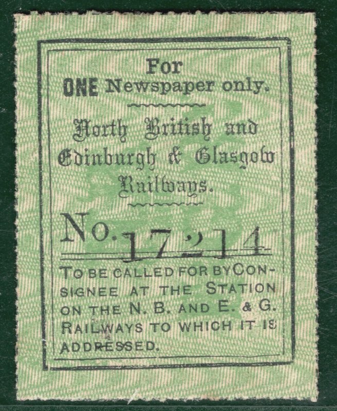 GB Scotland NB&E&GR RAILWAY One Newspaper Stamp Overprint Mint MNG WHB14