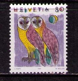 SWITZERLAND Sc# 873 MNH FVF Barn Owls