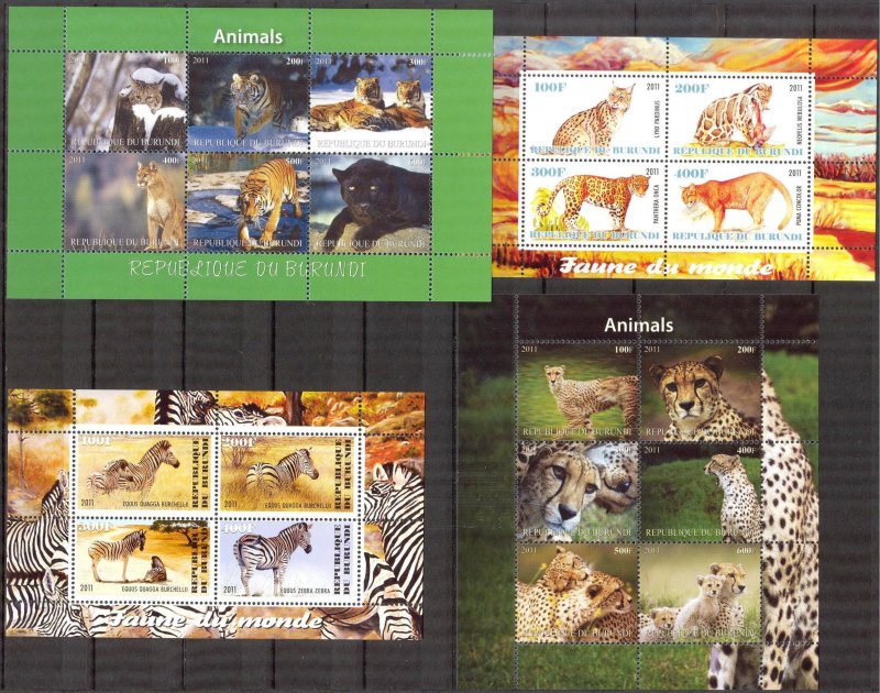 Burundi 2011 Wild Cats Tigers Leopards Zebras 4 sh. MNH Cinderella {s003}