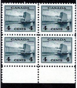 Scott 253, Canada, 4c, block of 4, MNHOG, VF, 1942, King George VI War Issue