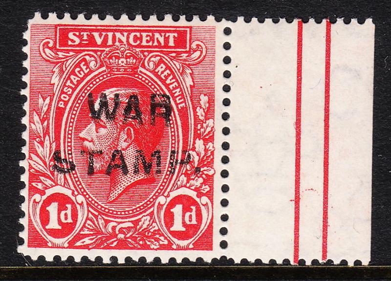 ST. VINCENT — SCOTT MR1a — WAR TAX — TYPE III — DOUBLE OVPT — MNH — SCV $250.00+