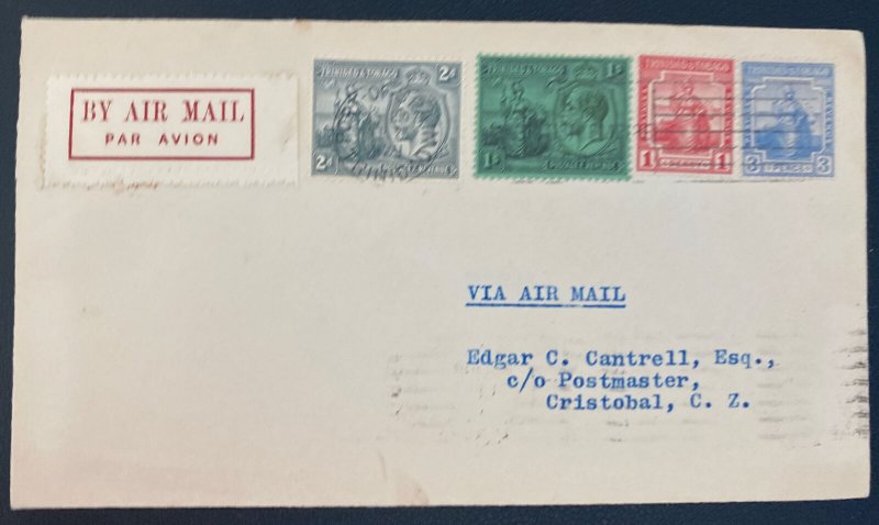 1929 Port Of Pain Trinidad & Tobago Early Airmail Cover To Cristobal Canal Zone