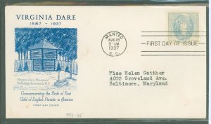 US 796 1937 3c virginia dare commemorative on an addressed fdc with a grimsland cachet