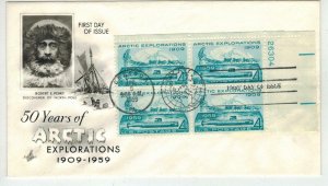 1959 ARCTIC EXPLORATIONS USS NAUTILUS SUBMARINE 1128 Plate Block 26304 Artcraft