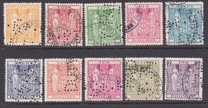 NEW ZEALAND Arms Type values to £2 fiscally used with official perfins.....D3277