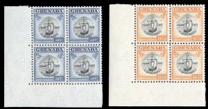 Grenada #161-162 Cat$59, 1951 50c and $1.50, corner margin blocks of four, ne...