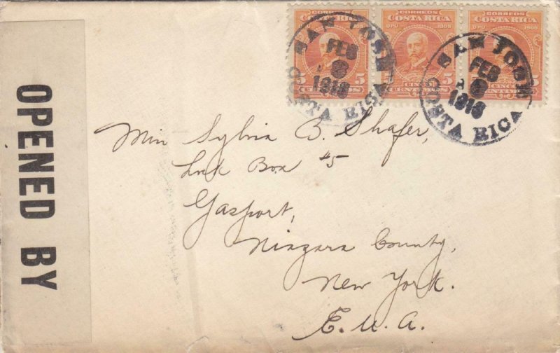 1918, San Jose, Costa Rica to Gasport, NY, US Censored (C3335)