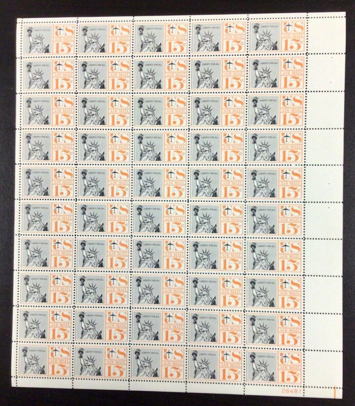 C58 Airmail Statue of Liberty MNH 15 c Sheet of 50  FV $7.50  1959