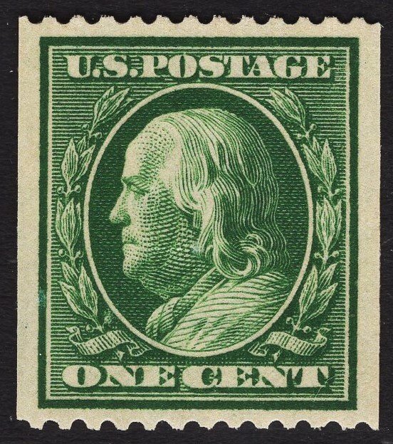 US #348 One Cent Green Franklin Coil MINT NH SCV $80