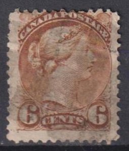 Canada 1872 Queen Victoria 6 c. Sc.39 Used Thin paper