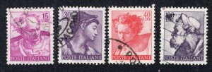 Italy 1961 15 l, 30 l, 40 l & 100 l values, Scott 816, 819, 820, 826 used