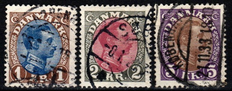 Denmark #128-30 F-VF Used CV $23.75 (X9151)