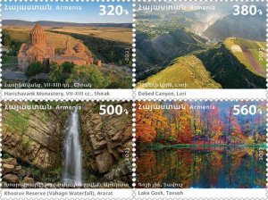 Armenia 2023 MNH** Mi 1367-1370 Sights Harichavank Debed Canyon Waterfall Lake