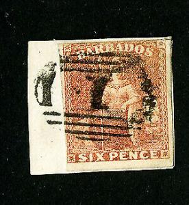 Barbados Stamps # 8 On Piece Used 4 Margins Scott Value $140.00