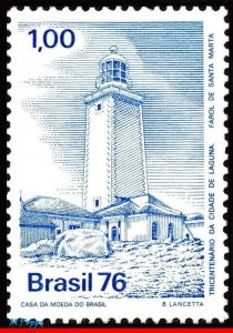 1466 BRAZIL 1976 LAGUNA, 300 YEARS, LIGHTHOUSE, ARCHITECTURE, MI# 1551 C945, MNH
