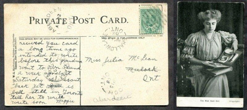 1106 - ABERDEEN, SHALLOW LAKE, & MULOCK Grey Broken Circles on 1908 Postcard