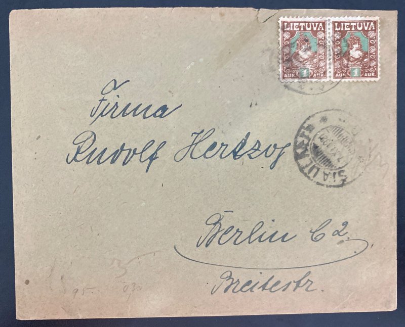 1921 Siuliai Lithuania cover To Berlin Germany