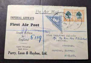 1932 South Africa Airmail First Flight Cover FFC Pietermaritzburg to England