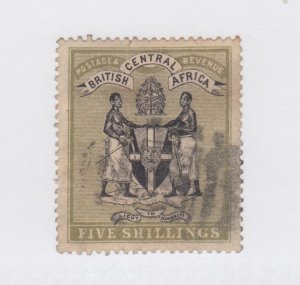 #39 British Central Africa FIVE SHILLINGS Cat $240 very small tear at top